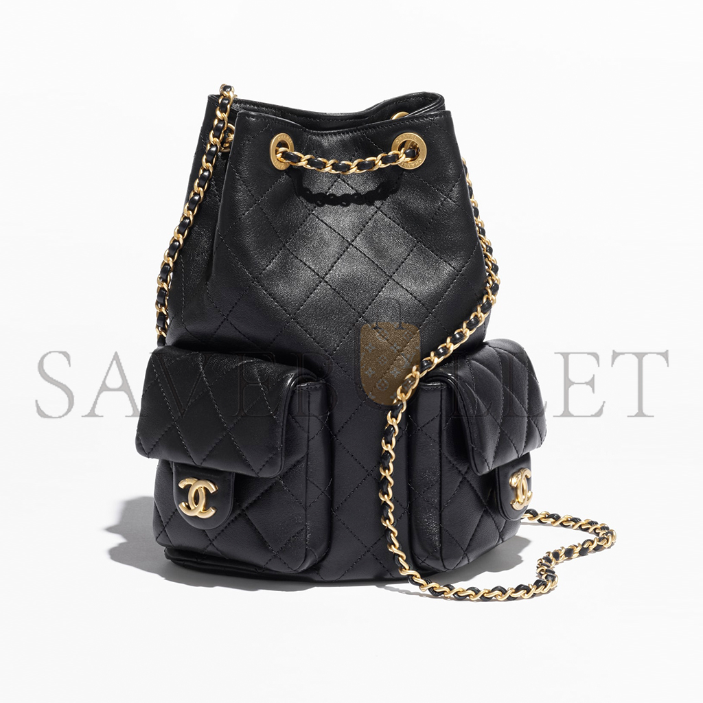 CHANEL MASTER BLACK BACKPACK SHINY LAMBSKIN & GOLD-TONE METAL AS5310 (24.3*18*7.8cm)